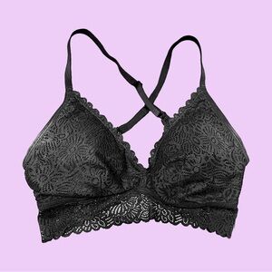 Auden Black Lace Trim Wireless Bra